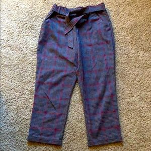 Tie waist plaid crop pants